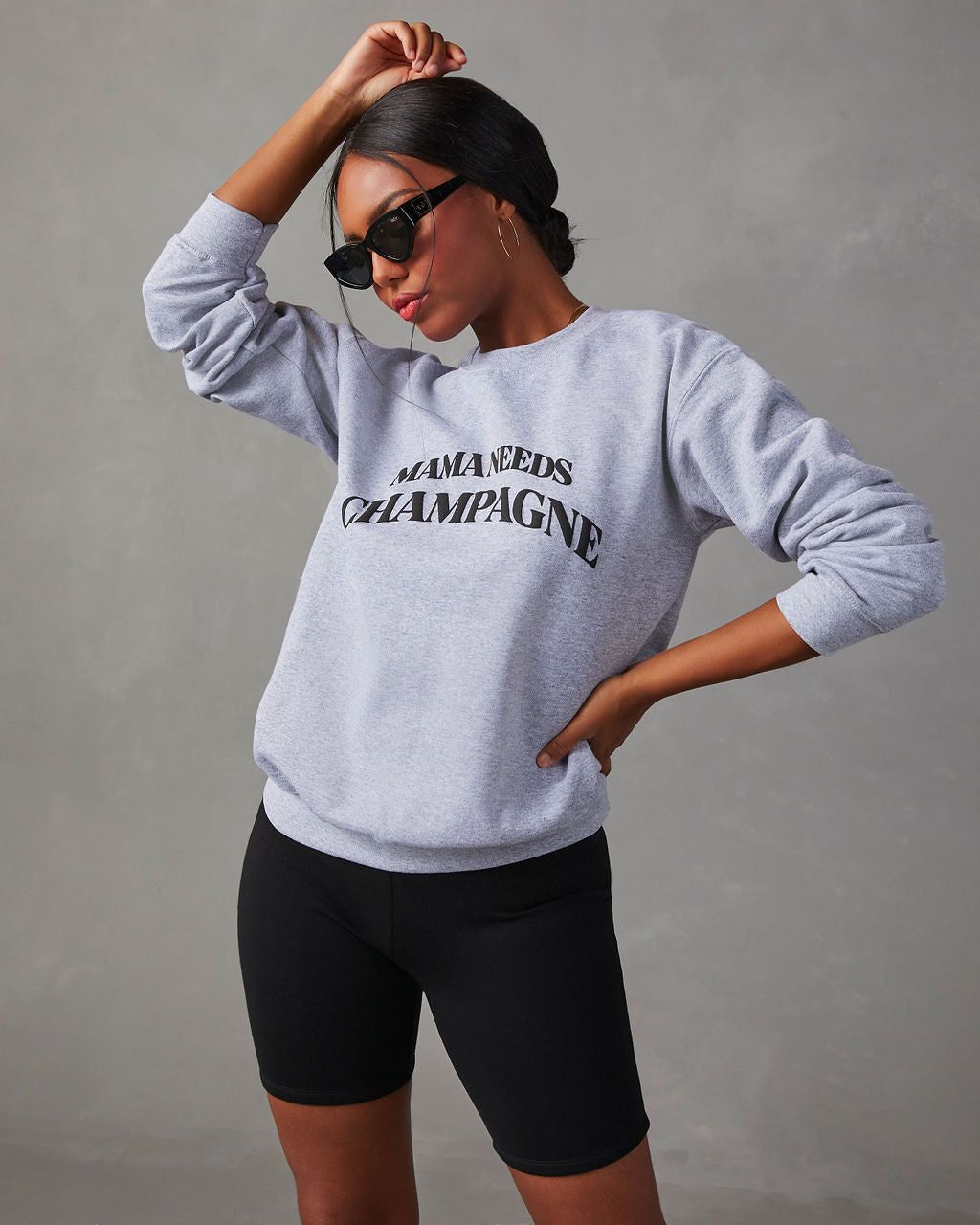 Mama Needs Champagne Graphic Sweatshirt - Grey sold by Vici product image thumbnail 2