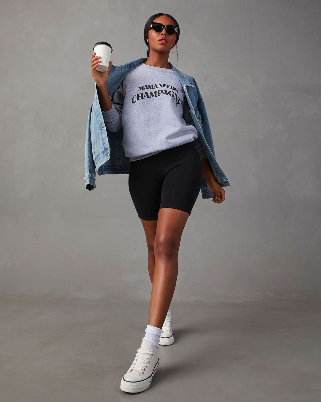 Mama Needs Champagne Graphic Sweatshirt - Grey sold by Vici product image thumbnail 3