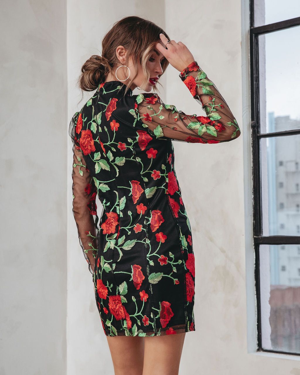 Alice Embroidered Floral Mesh Mini Dress sold by Vici product image thumbnail 4