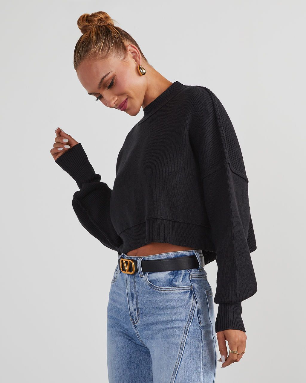 Girls Day Out Cropped Pullover Sweater - Black sold by Vici product image thumbnail 3