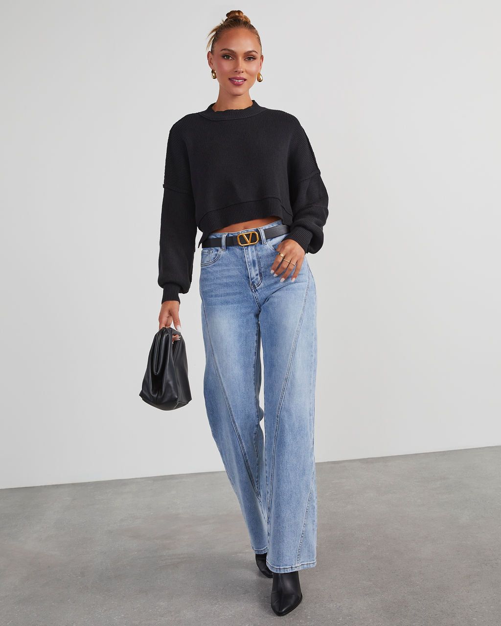 Girls Day Out Cropped Pullover Sweater - Black sold by Vici