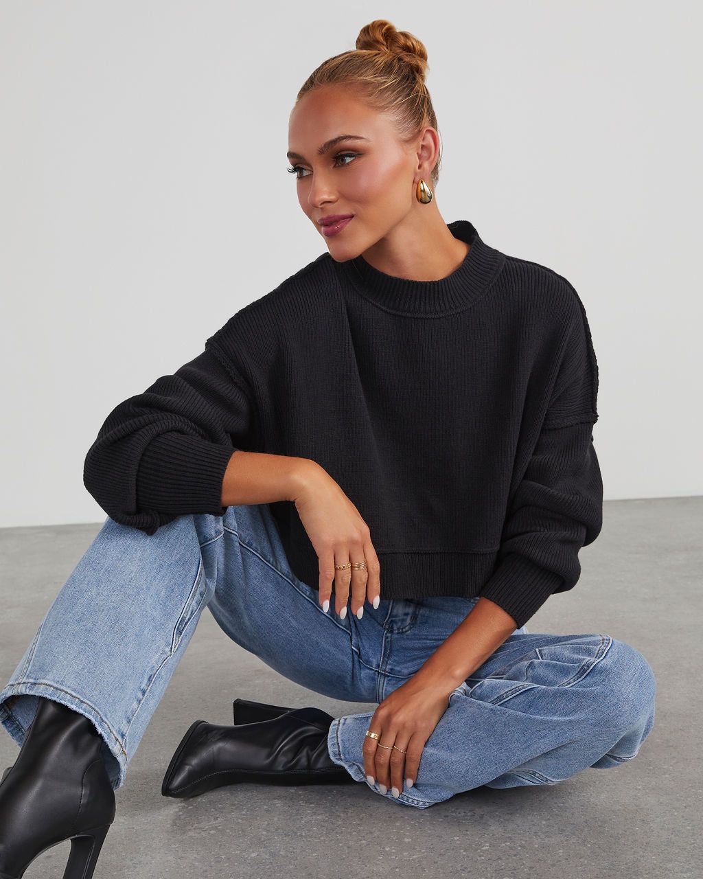 Girls Day Out Cropped Pullover Sweater - Black sold by Vici product image thumbnail 6