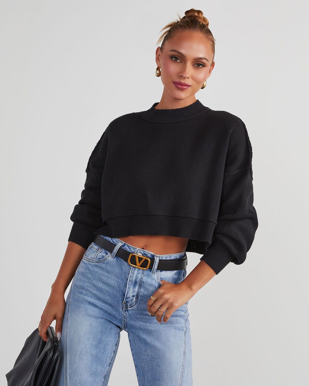 Girls Day Out Cropped Pullover Sweater - Black sold by Vici product image thumbnail 2