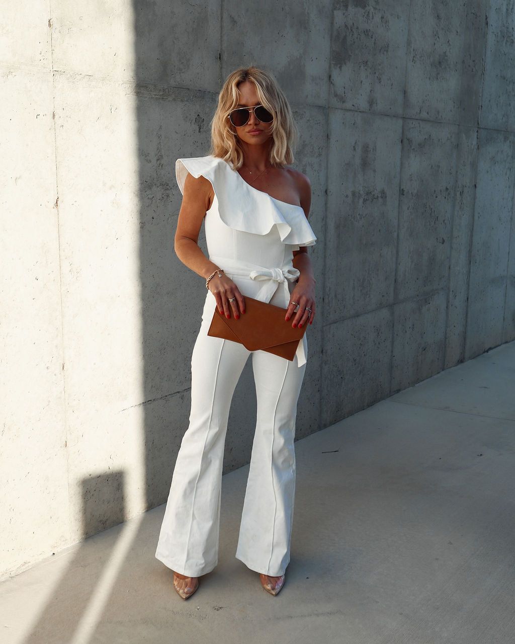 Cameran Cotton One Shoulder Flare Jumpsuit - White - FINAL SALE sold by Vici product image thumbnail 7