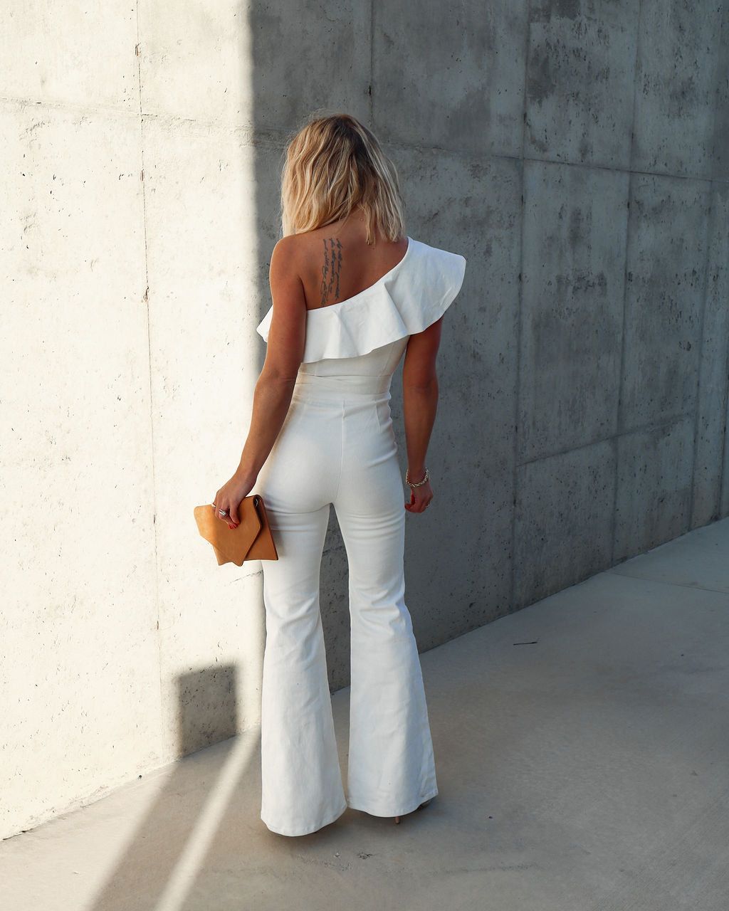 Cameran Cotton One Shoulder Flare Jumpsuit - White - FINAL SALE sold by Vici product image thumbnail 4