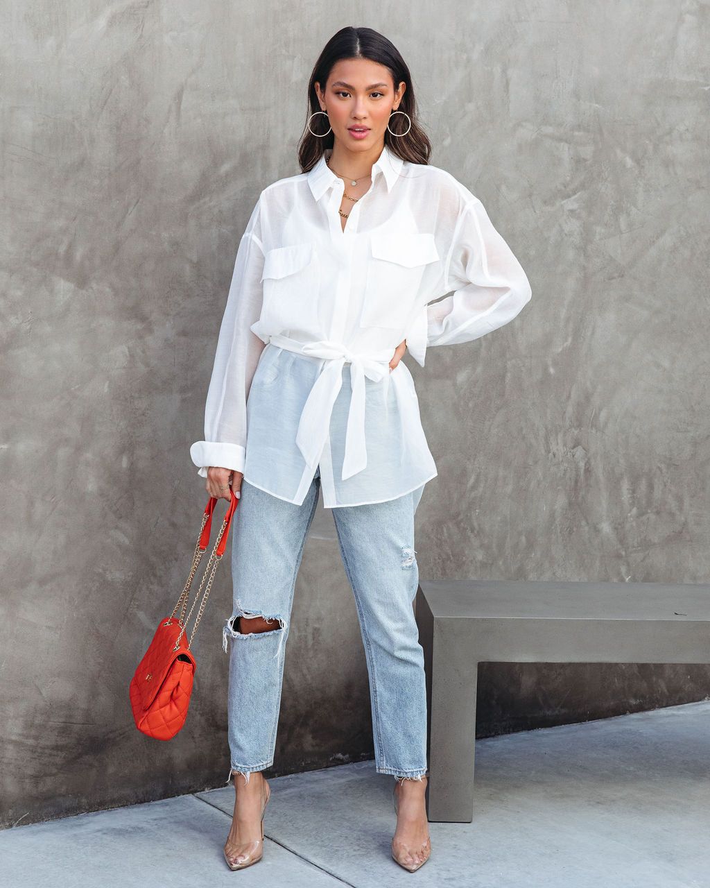 Successful Queen Sheer Tie Waist Top sold by Vici