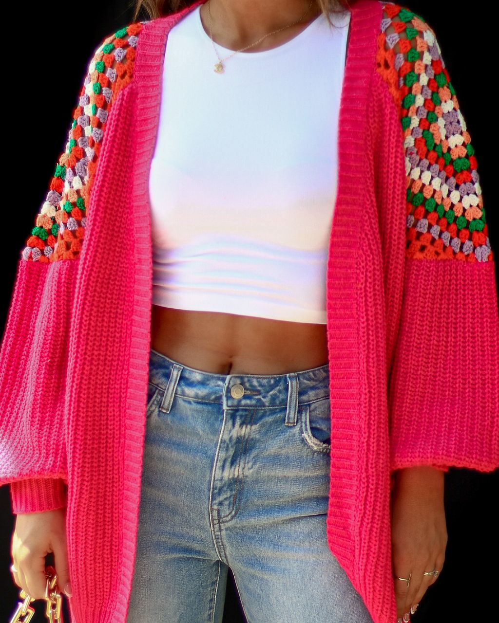 Bassett Oversized Crochet Cardigan - Pink sold by Vici product image thumbnail 5