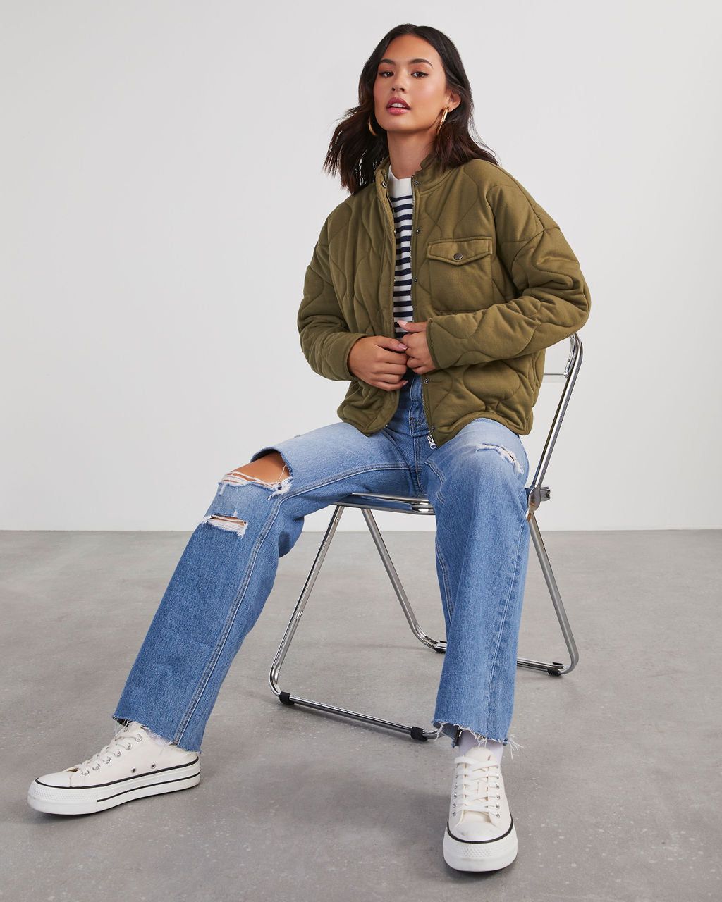 Aaronson Quilted Knit Jacket - Olive sold by Vici product image thumbnail 2