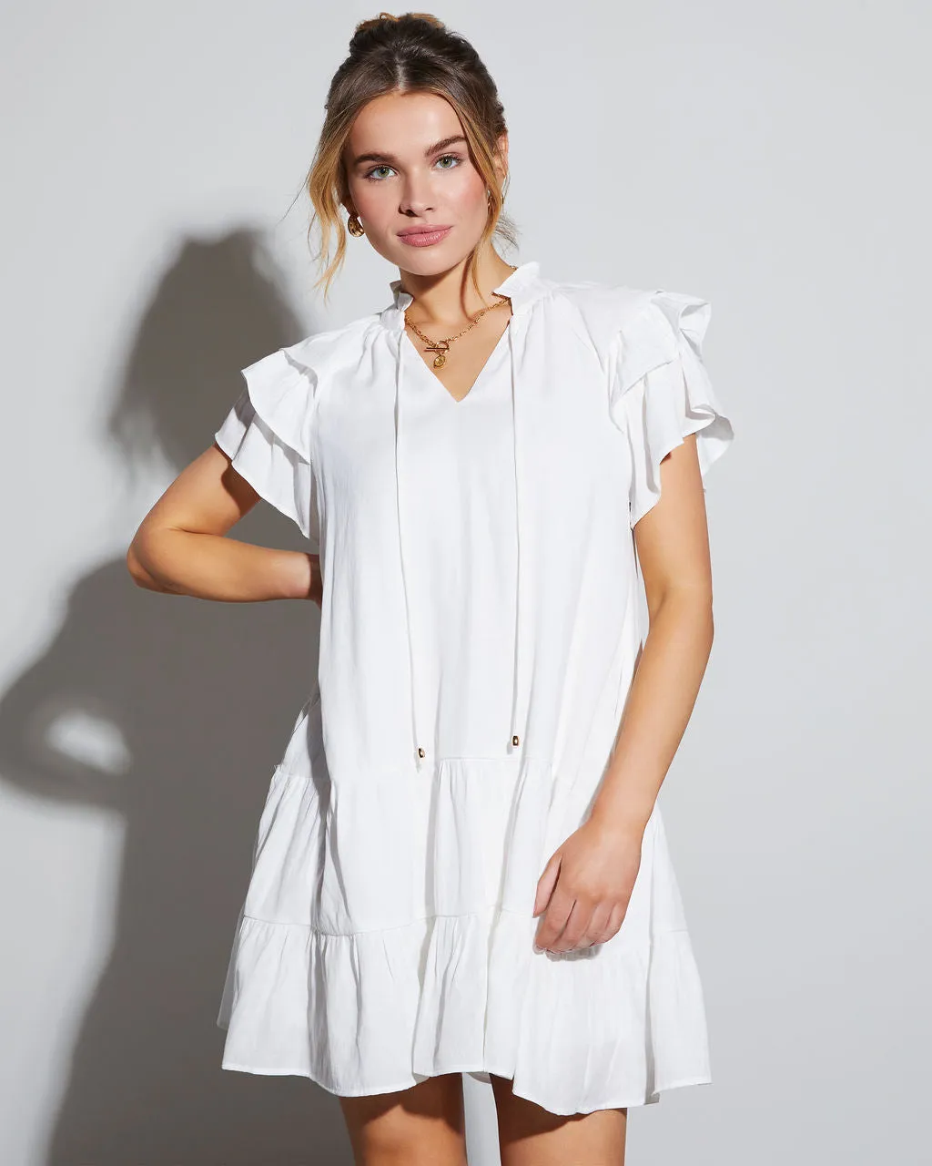 Lennie Ruffle Shoulder Mini Dress sold by Vici product image thumbnail 2