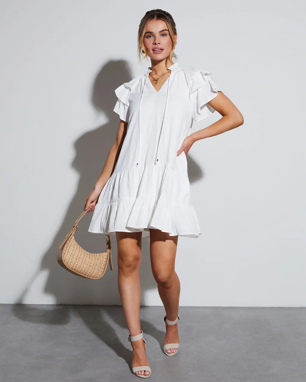 Lennie Ruffle Shoulder Mini Dress sold by Vici