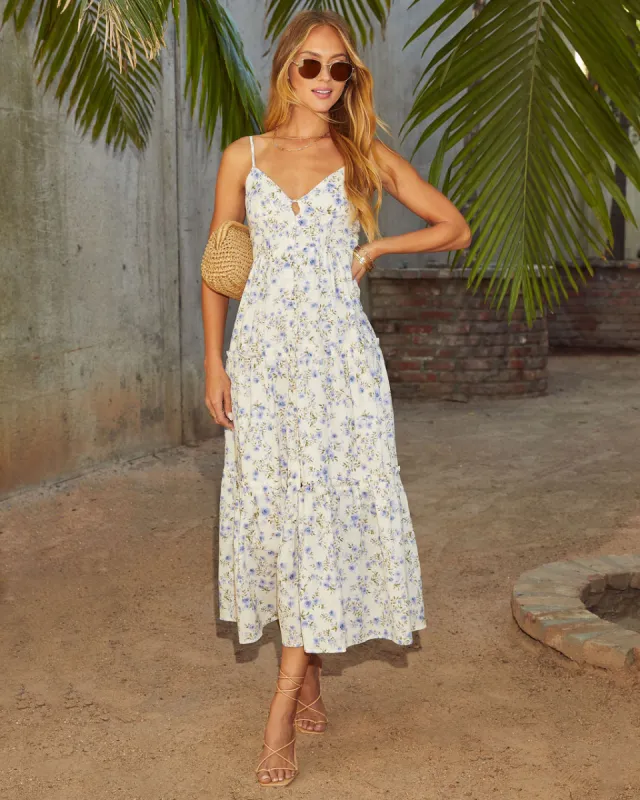 Acaida Button Front Tiered Floral Maxi Dress sold by Vici