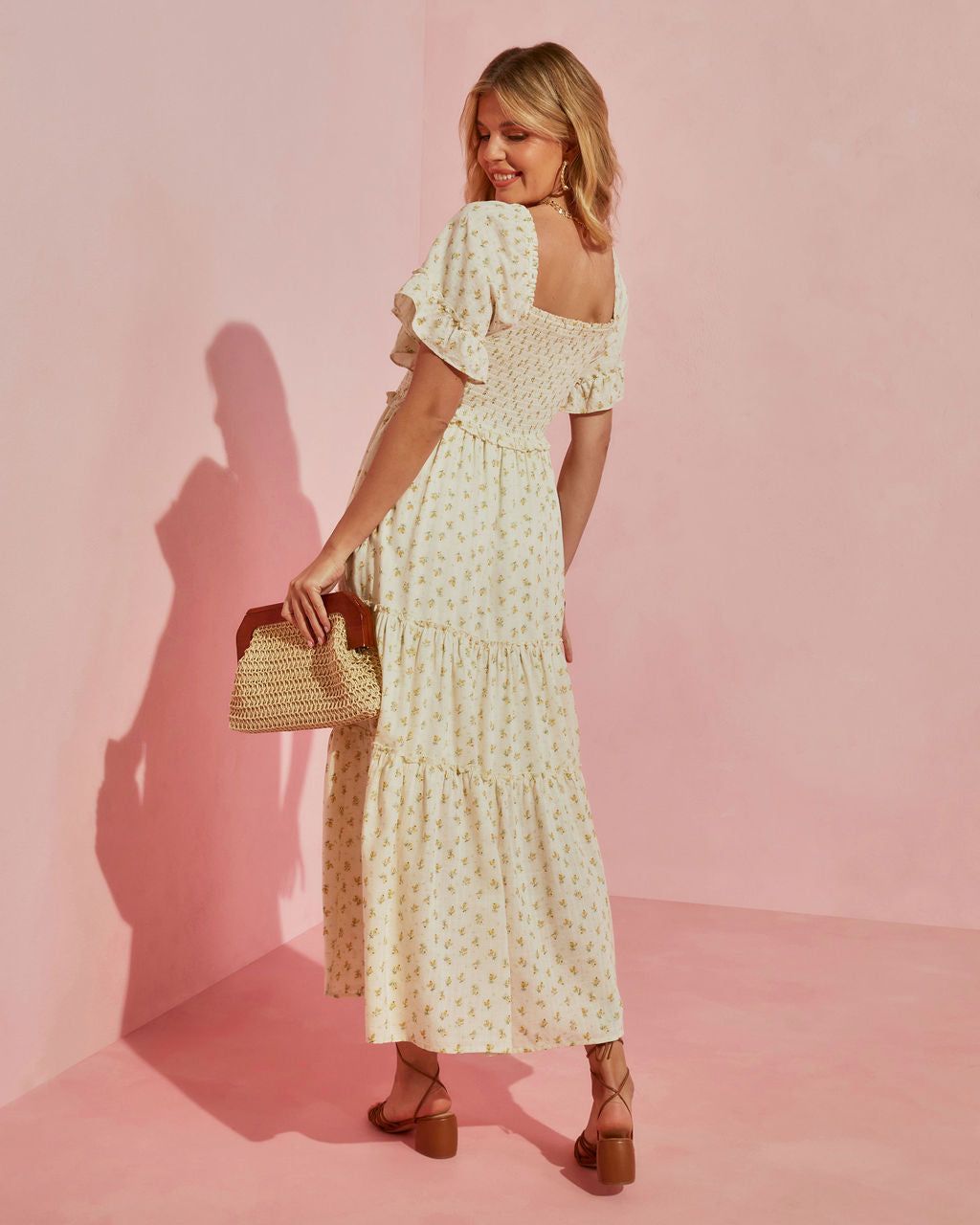 Sweetest One Floral Smocked Cotton Blend Maxi Dress - Yellow - SALE sold by Vici product image thumbnail 2