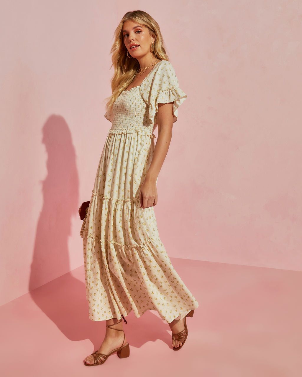 Sweetest One Floral Smocked Cotton Blend Maxi Dress - Yellow - SALE sold by Vici