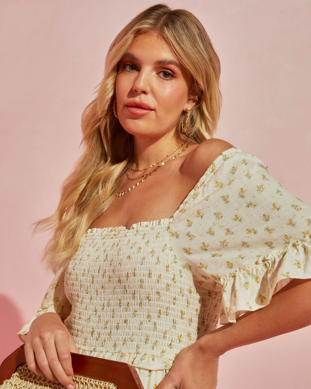 Sweetest One Floral Smocked Cotton Blend Maxi Dress - Yellow - SALE sold by Vici product image thumbnail 5