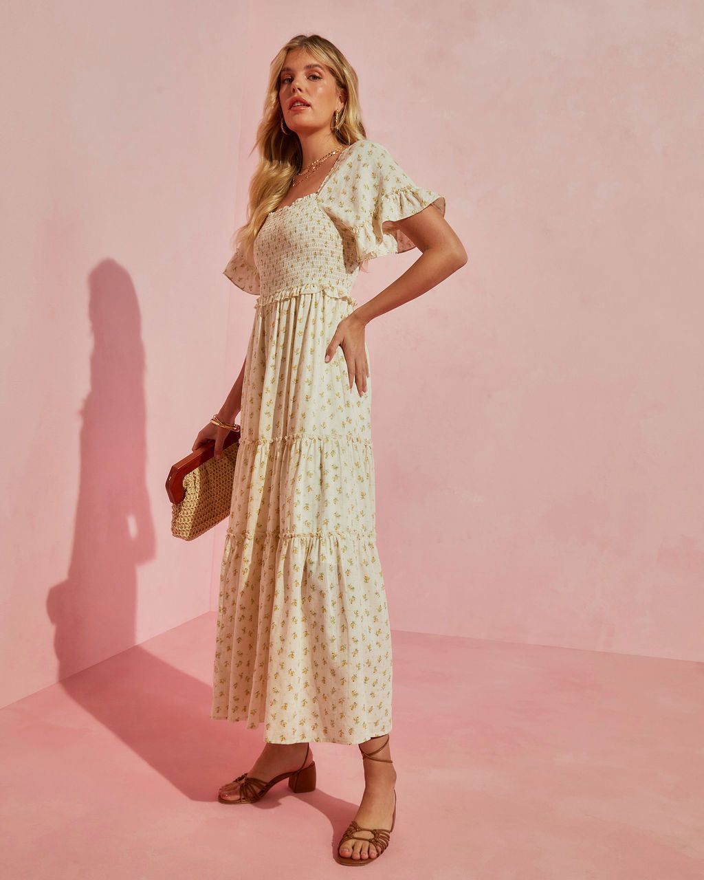 Sweetest One Floral Smocked Cotton Blend Maxi Dress - Yellow - SALE sold by Vici product image thumbnail 6