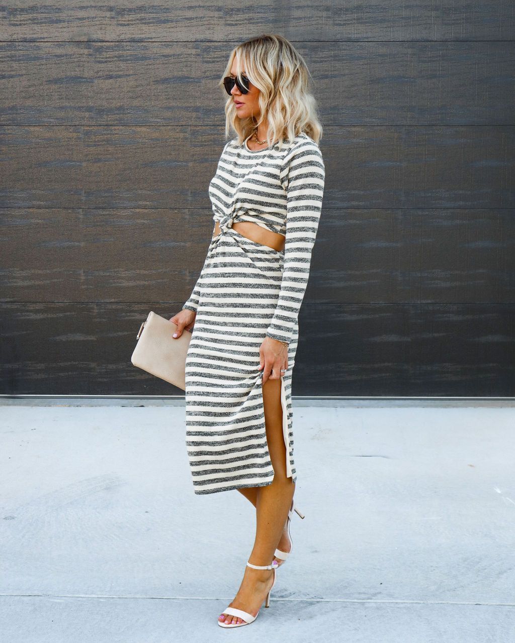 Unapologetically Myself Striped Knit Cutout Midi Dress sold by Vici product image thumbnail 5
