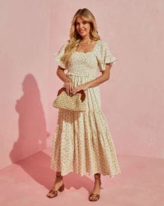 Sweetest One Floral Smocked Cotton Blend Maxi Dress - Yellow - SALE sold by Vici