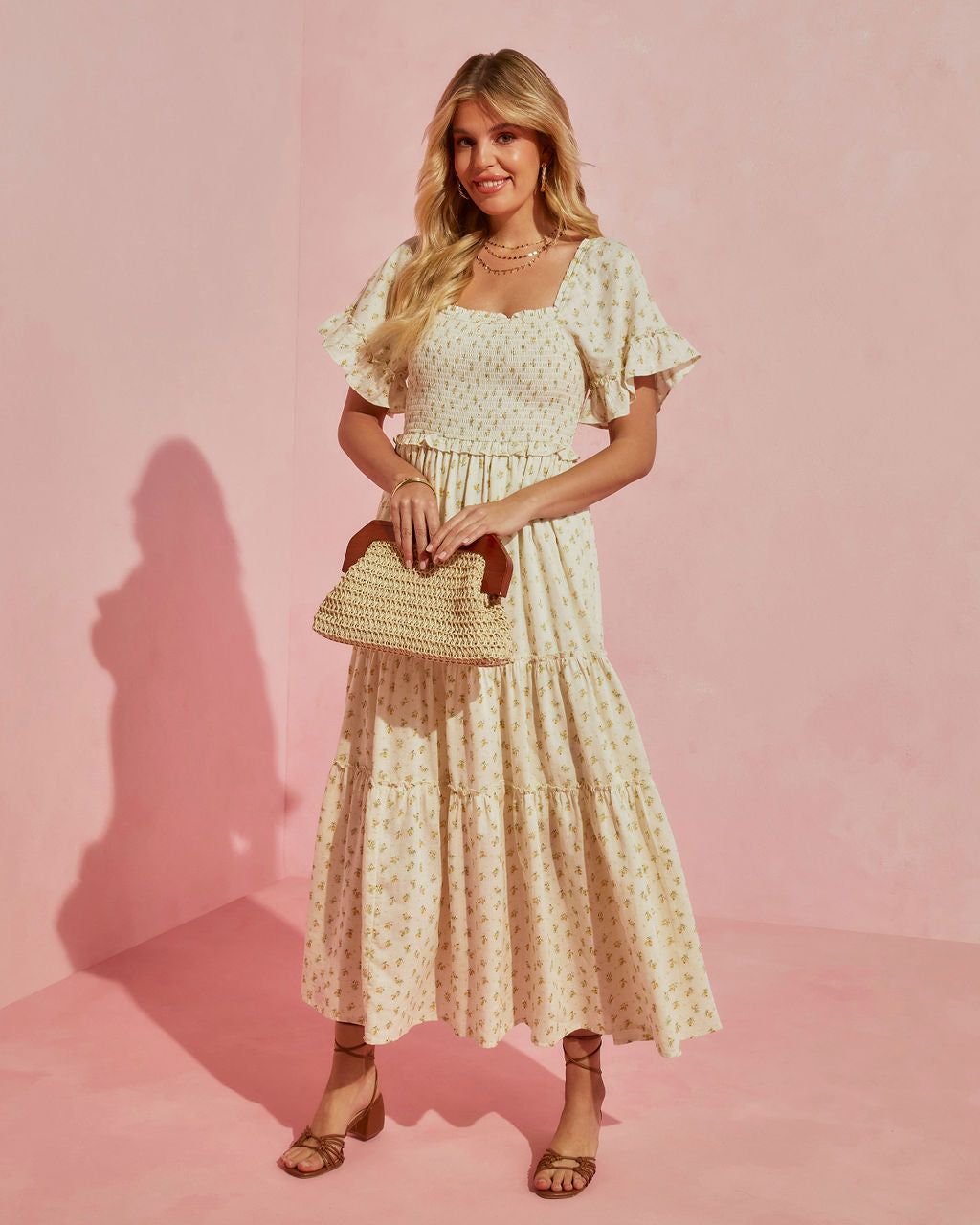 Sweetest One Floral Smocked Cotton Blend Maxi Dress - Yellow - SALE sold by Vici product image thumbnail 4