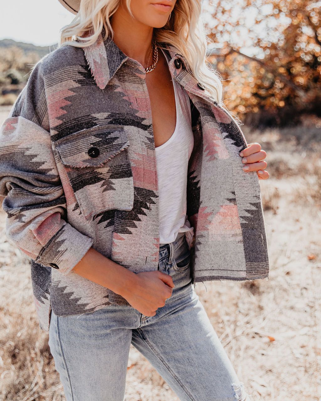 Zion Distressed Button Down Shacket - Grey - FINAL SALE sold by Vici product image thumbnail 3