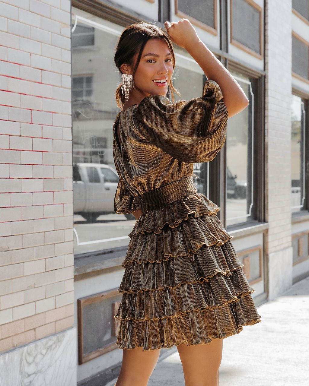 All Is Bright Metallic Tiered Mini Dress sold by Vici product image thumbnail 3