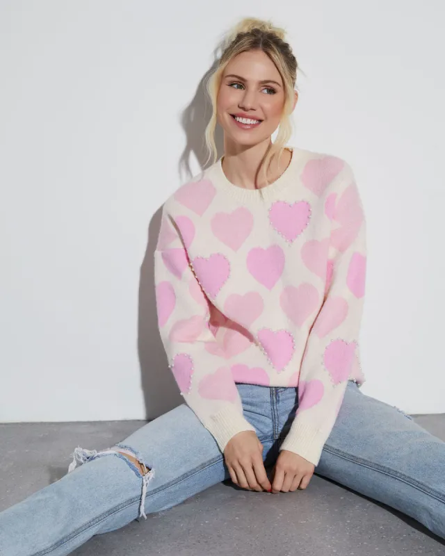 Love Letter Oversized Heart Pearl Sweater sold by Vici