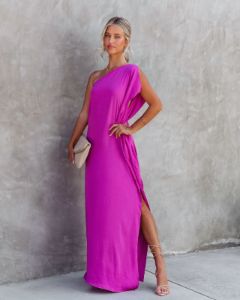 Gala Affair Satin One Shoulder Maxi Dress sold by Vici