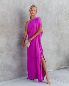 Gala Affair Satin One Shoulder Maxi Dress sold by Vici