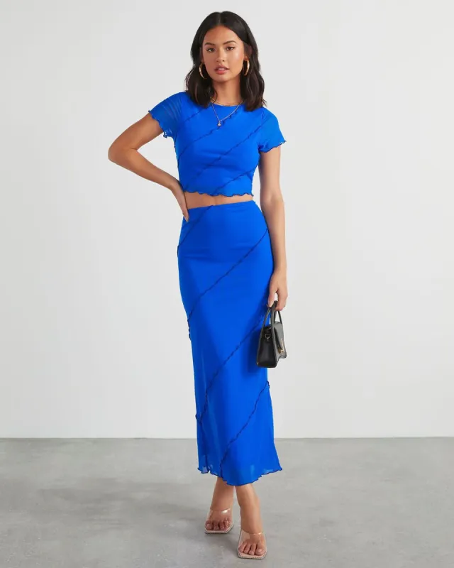 Markella Lettuce Trim Midi Skirt - Royal Blue sold by Vici