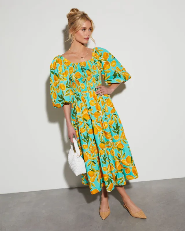 Summer in Amalfi Puff Sleeve Midi Dress sold by Vici