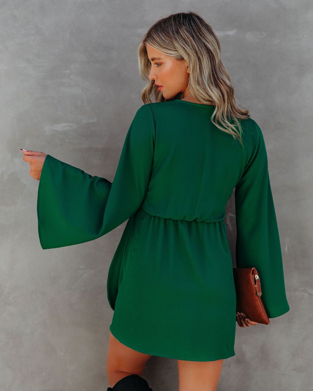 Sequel Bell Sleeve Tie Dress - Hunter Green - FINAL SALE sold by Vici product image thumbnail 2