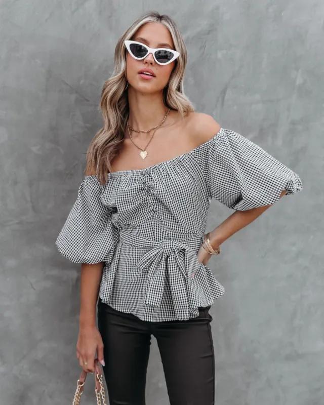 Marbella Gingham Cotton Blend Puff Sleeve Top sold by Vici