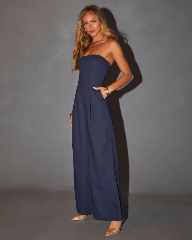 Sharon Strapless Pleated Jumpsuit sold by Vici