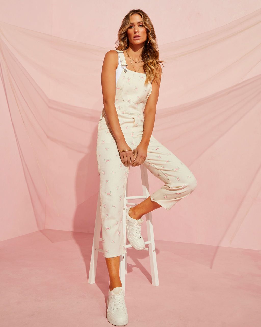 Petals In Bloom Pocketed Floral Overalls - Cream - SALE sold by Vici product image thumbnail 6