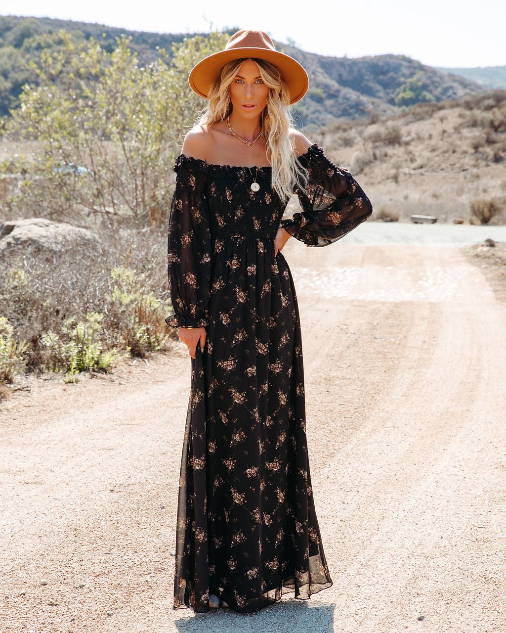 Bold Blooms Smocked Off The Shoulder Maxi Dress - FINAL SALE sold by Vici