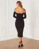 Twas The Night Drape Off The Shoulder Midi Dress sold by Vici