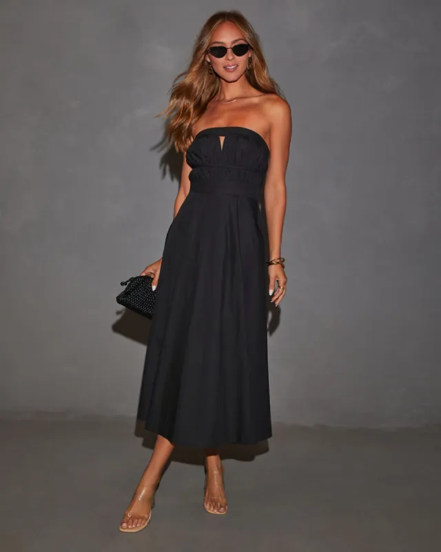 Ryann Strapless Front Cutout Midi Dress sold by Vici