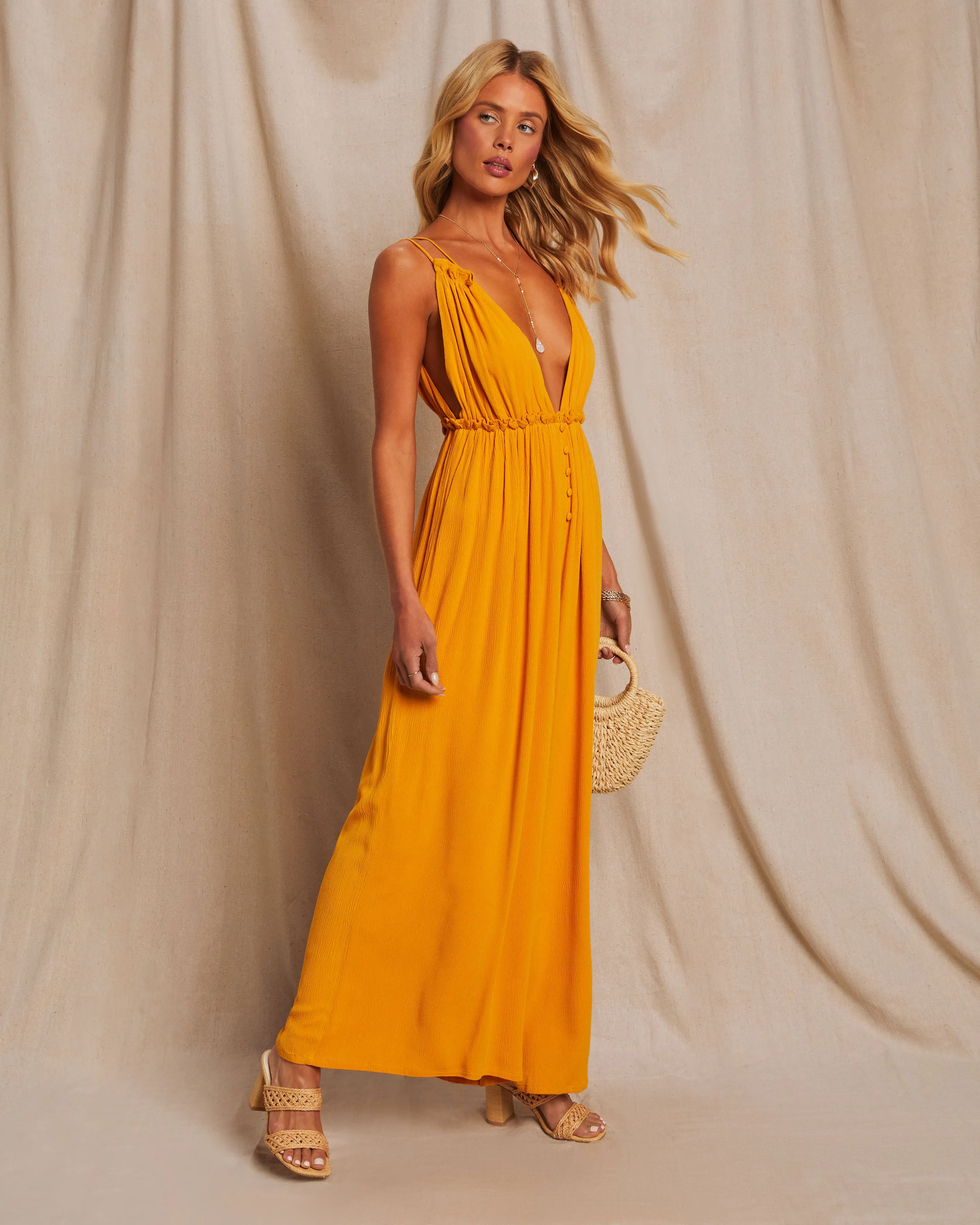 Punta Cana V-Neck Button Wide Leg Jumpsuit sold by Vici product image thumbnail 5