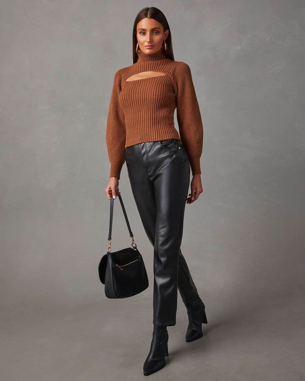 Taking Risks Knit Cutout Turtleneck Sweater - Rust sold by Vici product image thumbnail 6