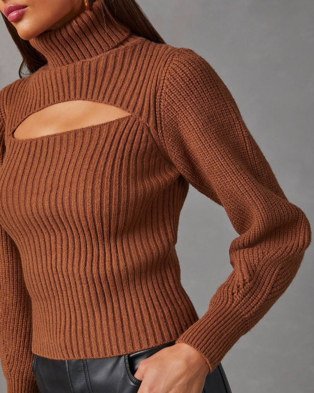 Taking Risks Knit Cutout Turtleneck Sweater - Rust sold by Vici product image thumbnail 5