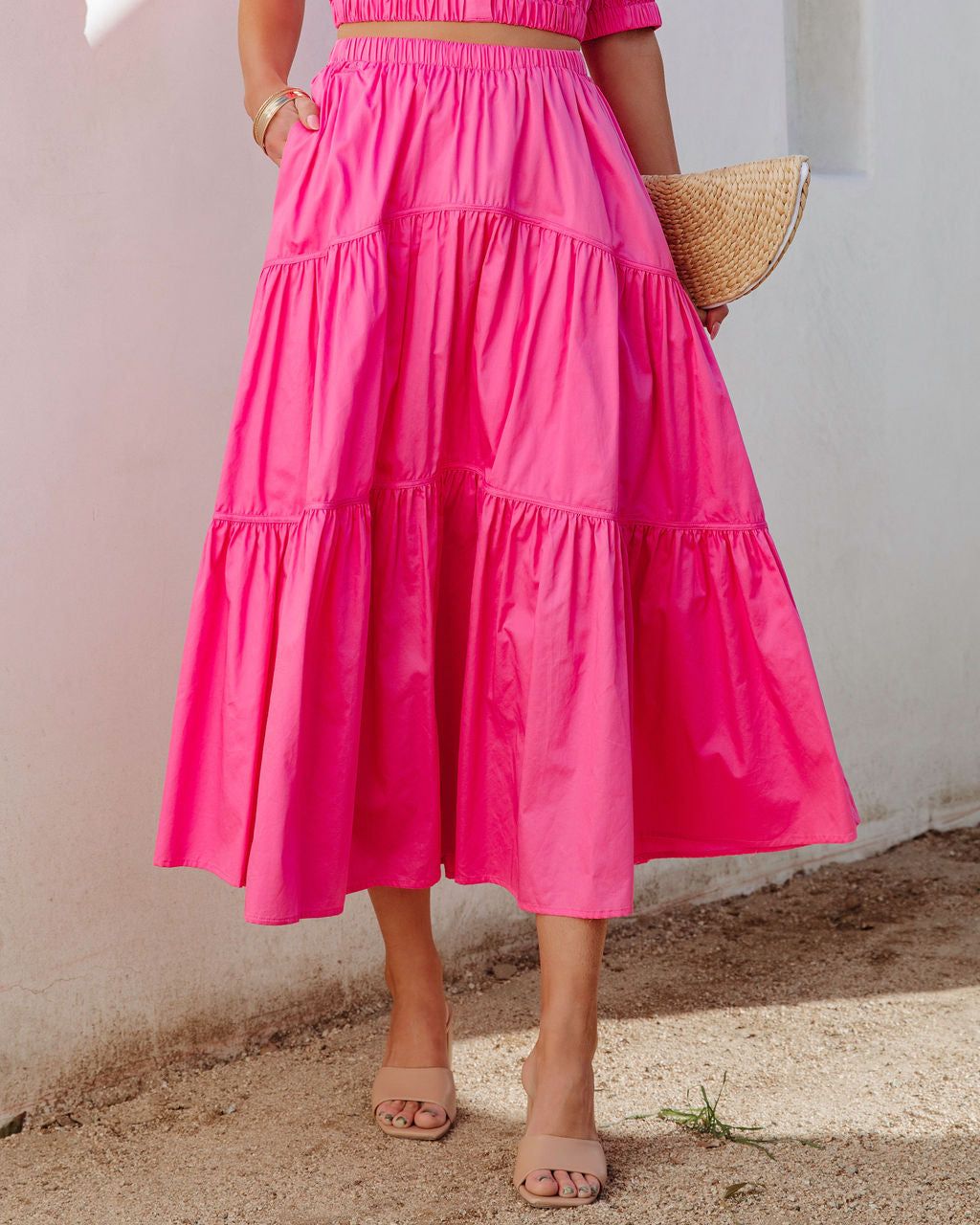 Sunny Meadow Tiered Midi Skirt - Hot Pink - FINAL SALE sold by Vici product image thumbnail 2