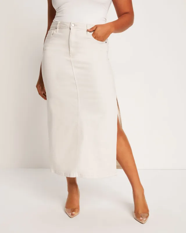 Berkeley Side Slit Denim Midi Skirt sold by Vici