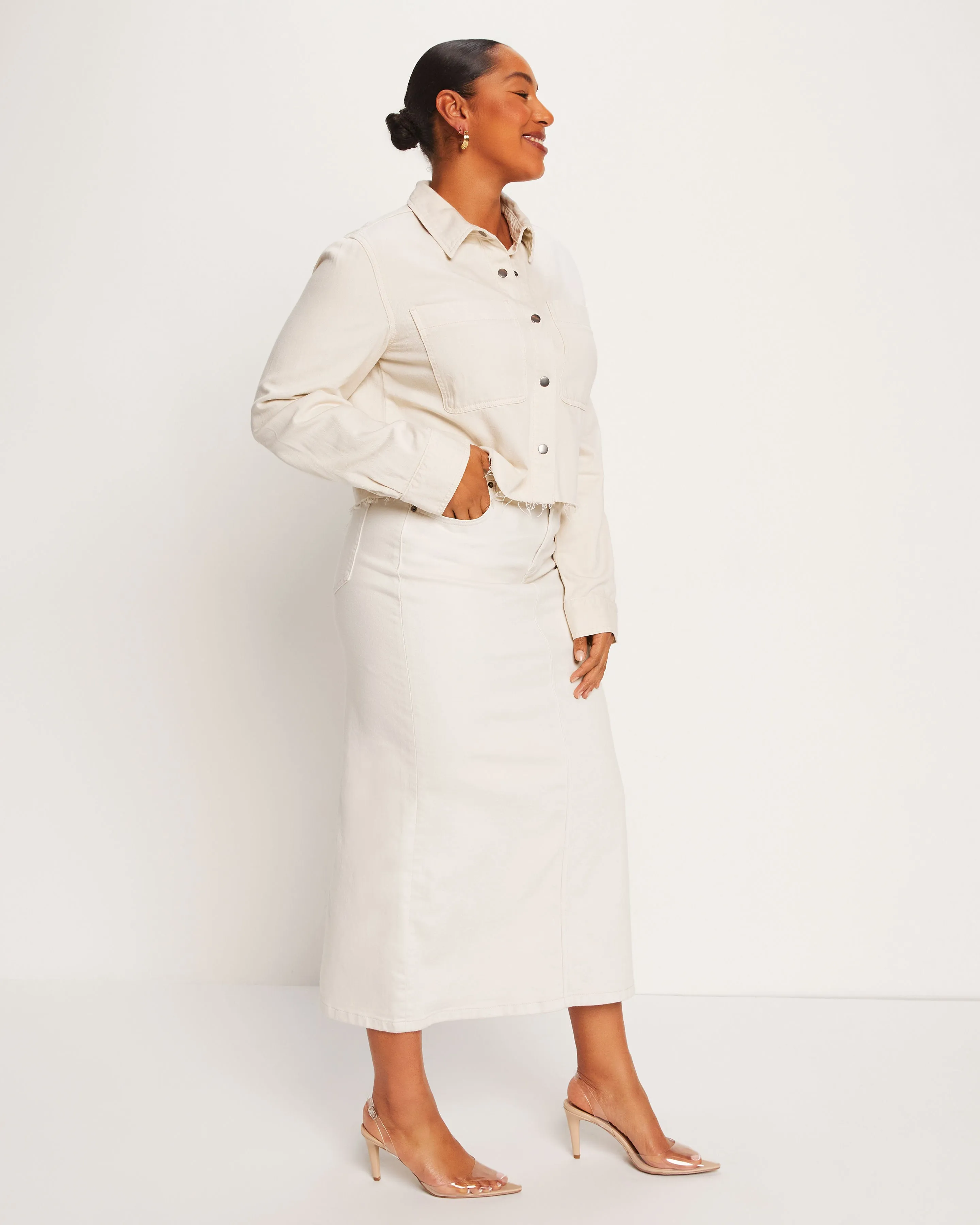 Berkeley Side Slit Denim Midi Skirt sold by Vici product image thumbnail 5