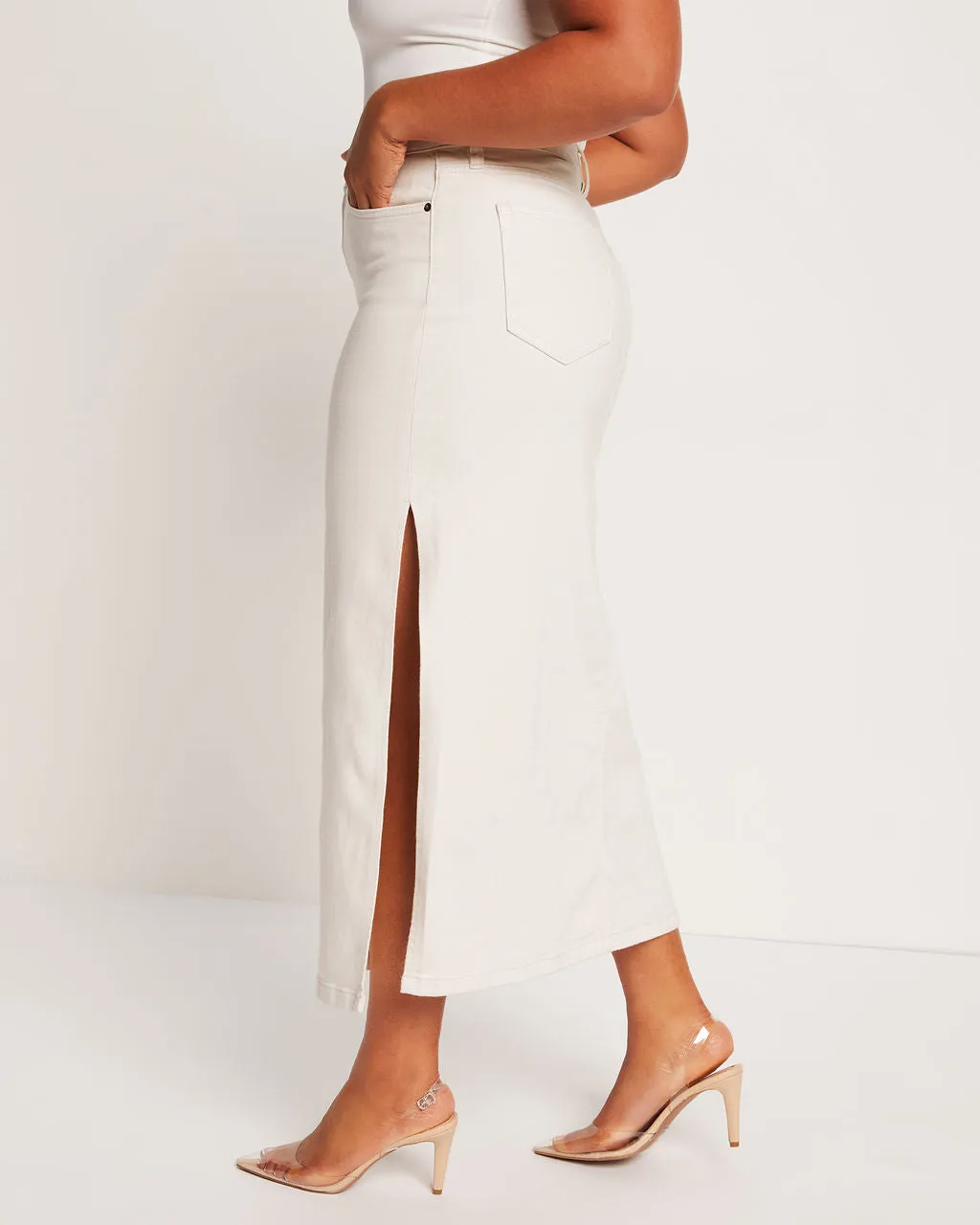 Berkeley Side Slit Denim Midi Skirt sold by Vici product image thumbnail 3