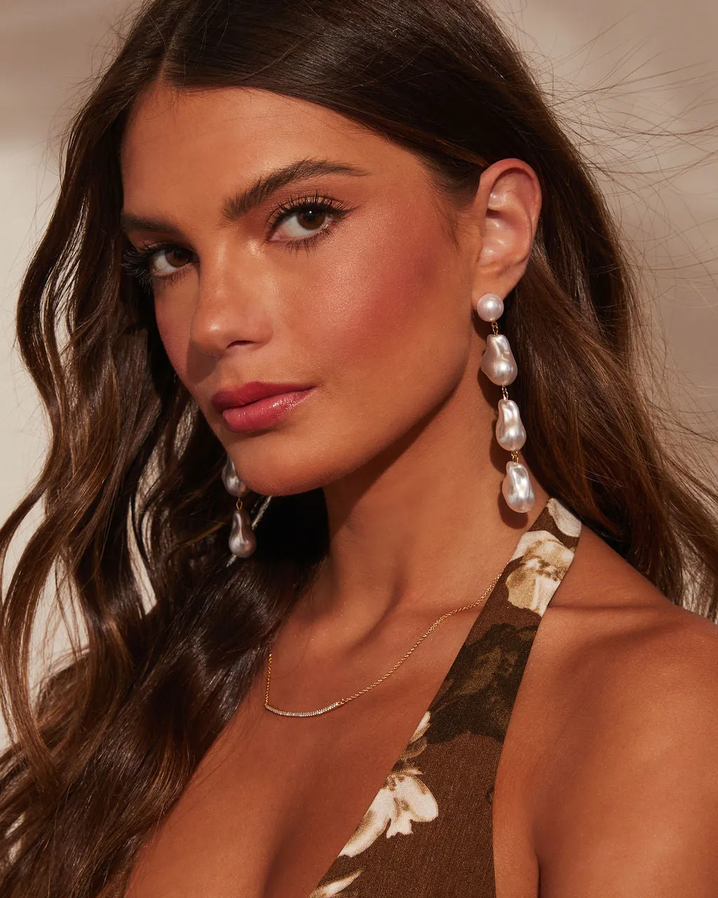 Dreamy Gem Pearl Drop Earrings sold by Vici product image thumbnail 2