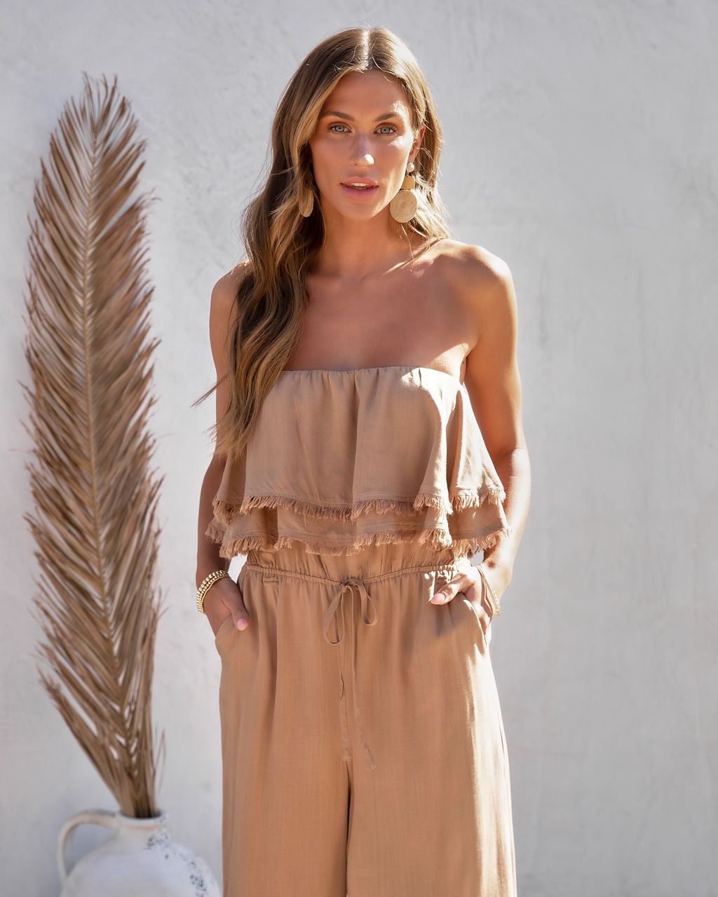Shore Thing Babe Strapless Pocketed Frayed Hem Jumpsuit sold by Vici product image thumbnail 2