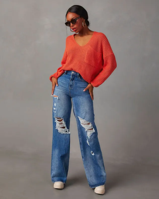 Waiting For You Relaxed V-Neck Sweater - Orange - SALE sold by Vici