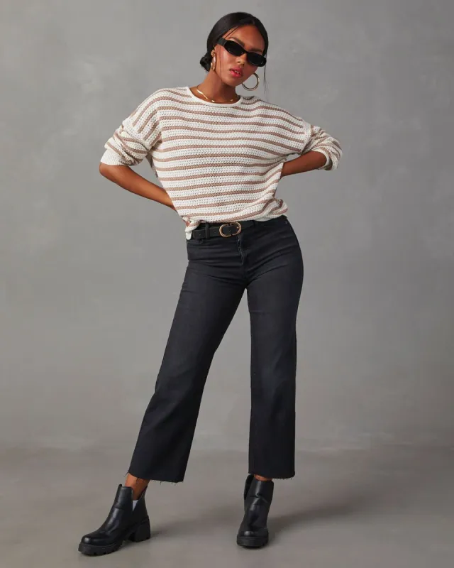 All The Time Striped Pullover Sweater - Taupe/White sold by Vici
