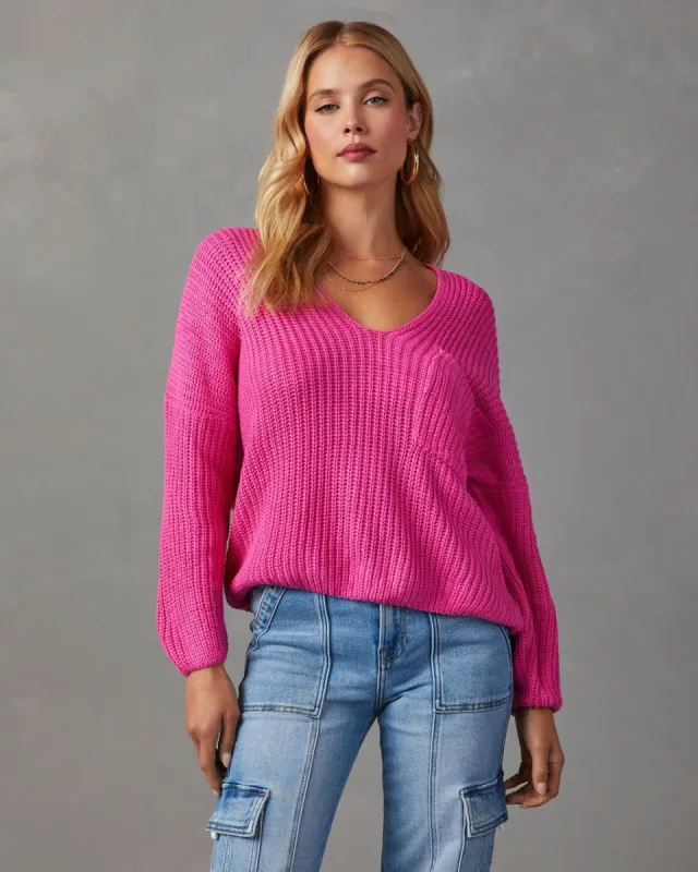 Waiting For You Relaxed V-Neck Sweater - Pink - SALE sold by Vici