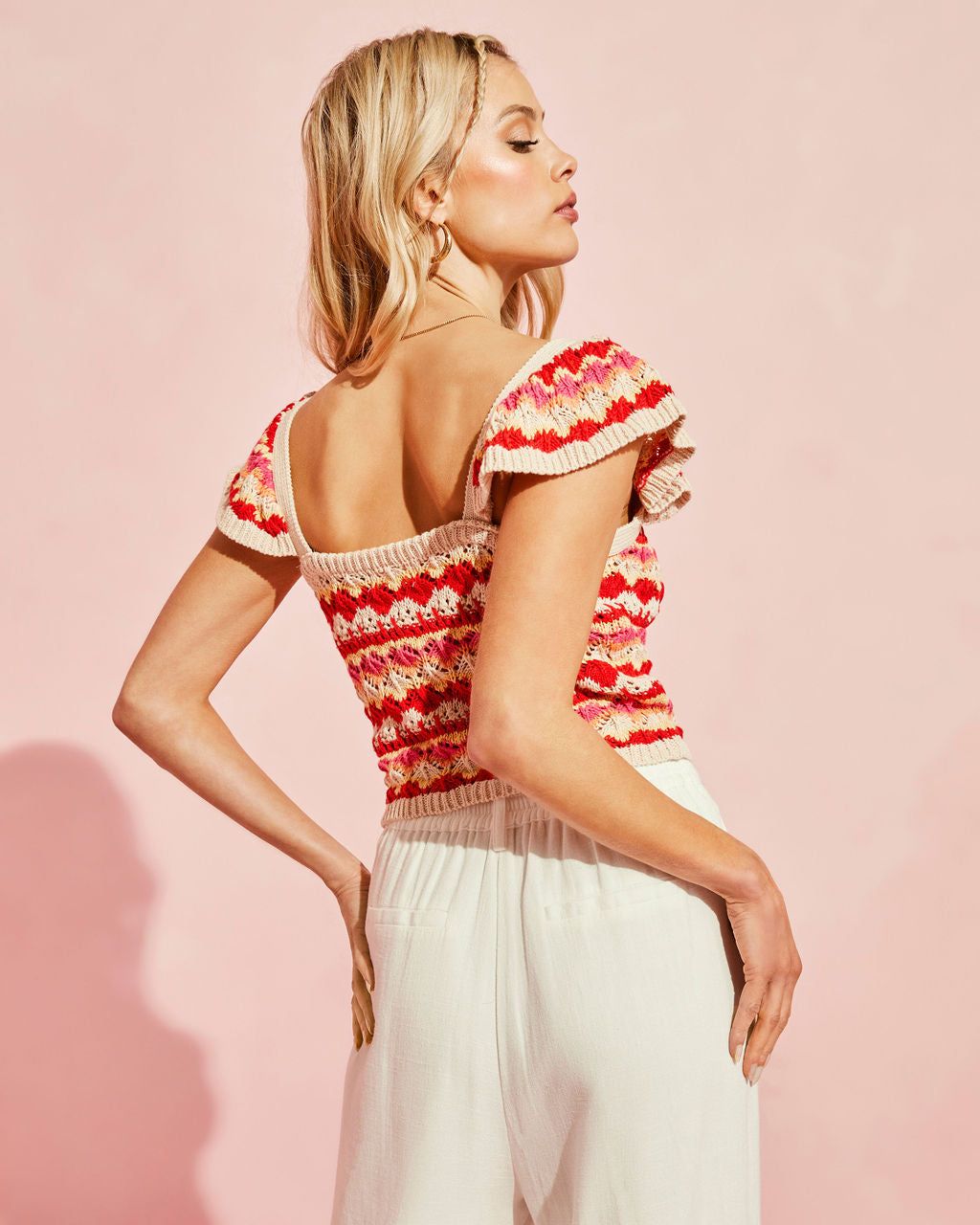 Josephine Cotton Crochet Knit Flutter Sleeve Top - FINAL SALE sold by Vici product image thumbnail 3