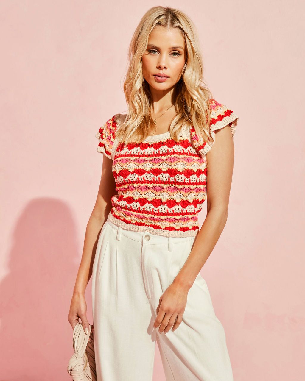 Josephine Cotton Crochet Knit Flutter Sleeve Top - FINAL SALE sold by Vici product image thumbnail 6